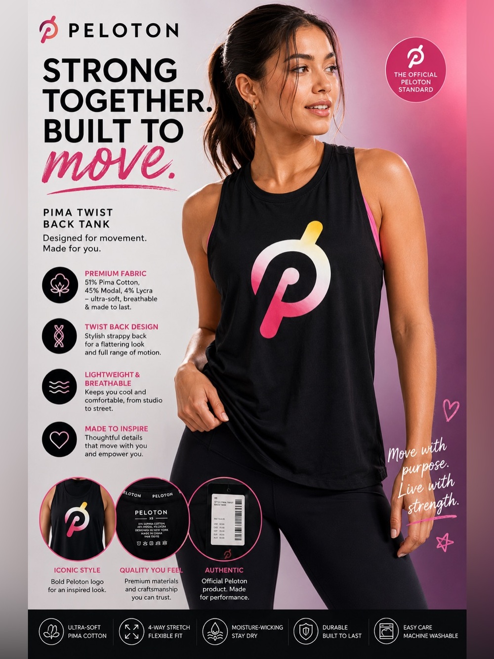 Peloton Black Tank Top with Pink and Yellow Gradient Logo